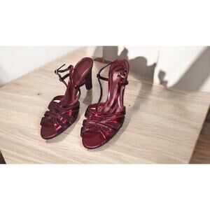 Antonio Melani Womens Size 10 M Ruby Red Strappy Open Toe High Heels Shoes NICE